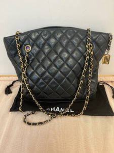 Chanel Vintage Cambon Quilted Lambskin Leather Double Chain Strap Bag with Dust Bag and Entrupy COA