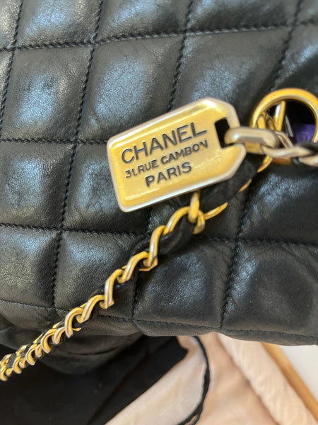 Chanel Vintage Cambon Quilted Lambskin Leather Double Chain Strap Bag with Dust Bag and Entrupy COA