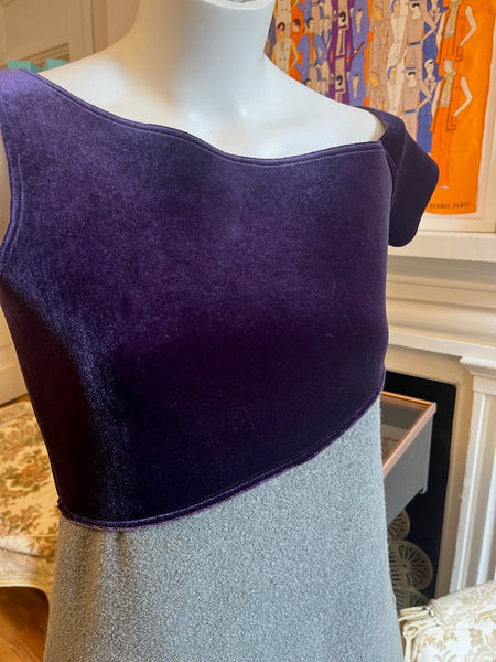 Emporio Armani Purple Velvet and Grey Dress (42 Itl)