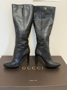 Gucci Black Knee High Leather Boots 7.5