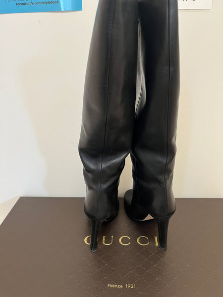 Gucci Black Knee High Leather Boots 7.5