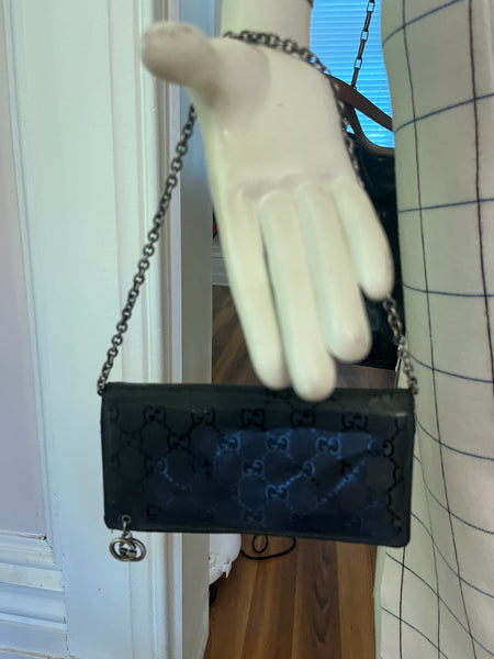 Gucci Black GG Imprime Coated Canvas and Leather Wallet on a Chain
