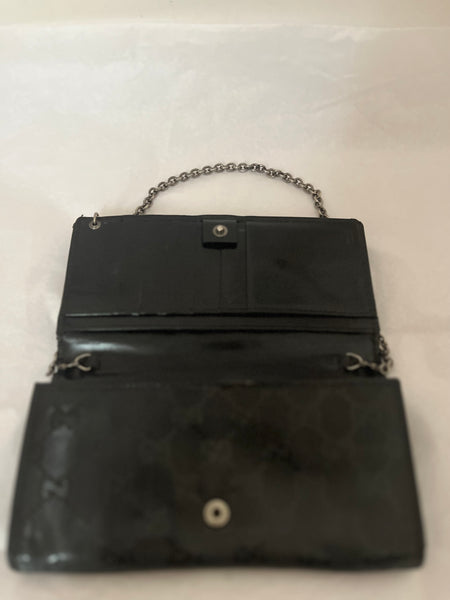 Gucci Black GG Imprime Coated Canvas and Leather Wallet on a Chain