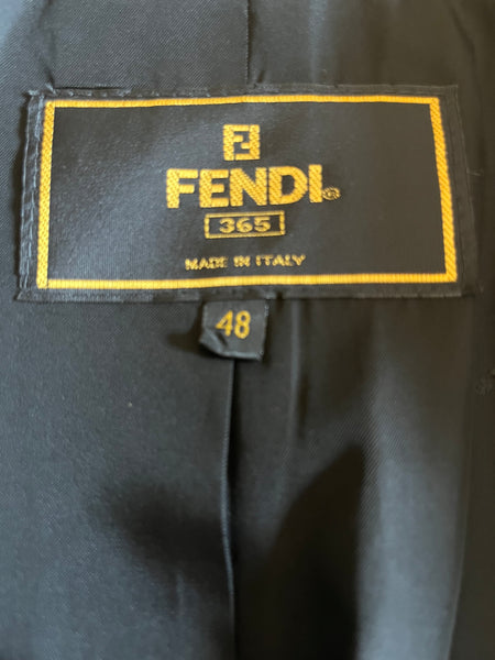Fendi Black Coat w/Velvet Buttons and Trim (48 Itl) 40 Bust