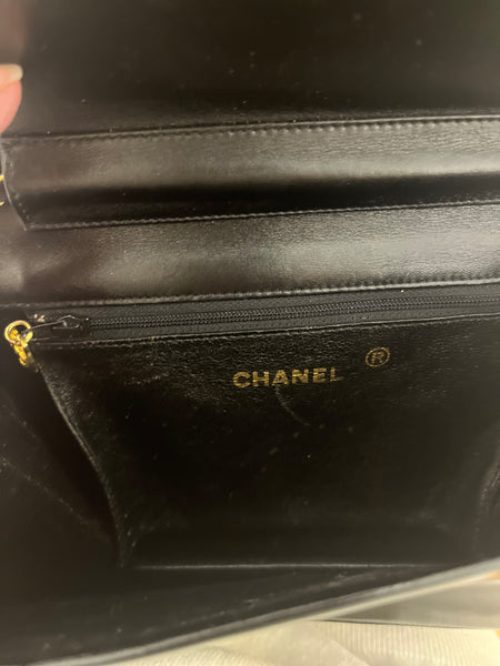 Chanel Black Patent Leather Push Lock Handbag w/Card and COA