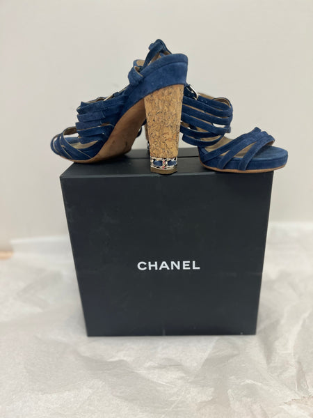 CHANEL Blue Suede Shoes 38.5 w/Box