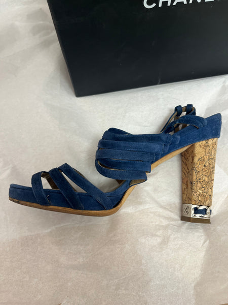 CHANEL Blue Suede Shoes 38.5 w/Box