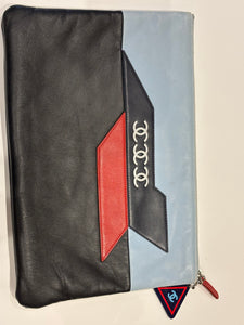 Chanel "Airline" Lambskin Black, Red, White and Blue Pouch/IPad case/Clutch