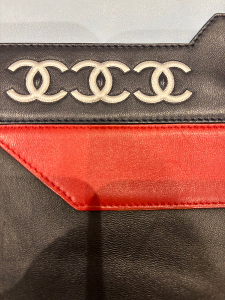 Chanel "Airline" Lambskin Black, Red, White and Blue Pouch/IPad case/Clutch