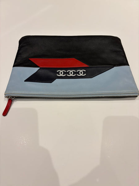 Chanel "Airline" Lambskin Black, Red, White and Blue Pouch/IPad case/Clutch