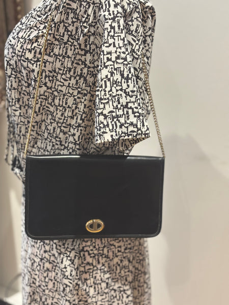 Christian Dior 1980s Classic Black Leather Handbag