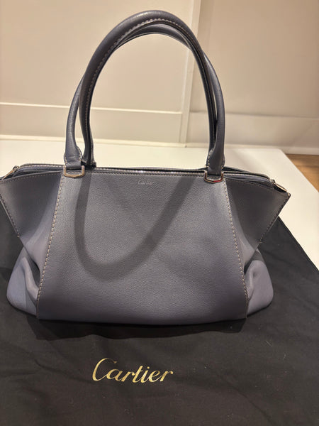 Cartier C Handbag in a Grey/Blue Textured Leather As New w/Dust Bag