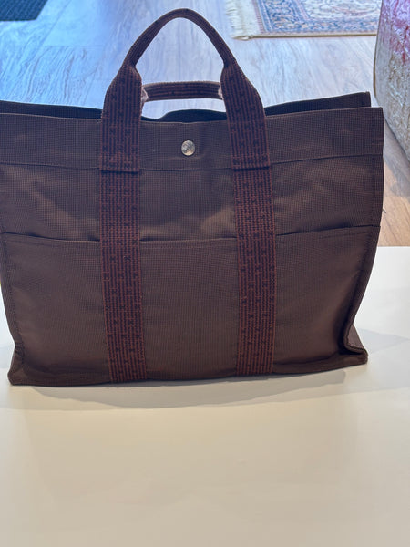 Hermes Vintage Brown Herline MM Tote Bag w/Entrupy Certificate