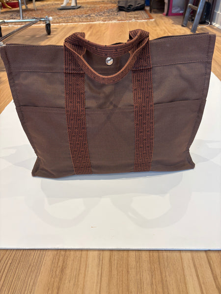 Hermes Vintage Brown Herline MM Tote Bag w/Entrupy Certificate