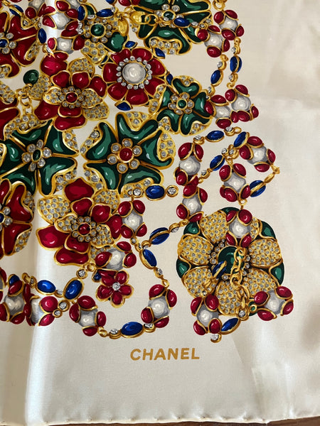 Chanel Vintage Gripoix Jewelry Silk Scarf 35"x35"