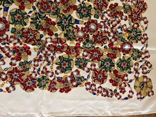 Chanel Vintage Gripoix Jewelry Silk Scarf 35"x35"