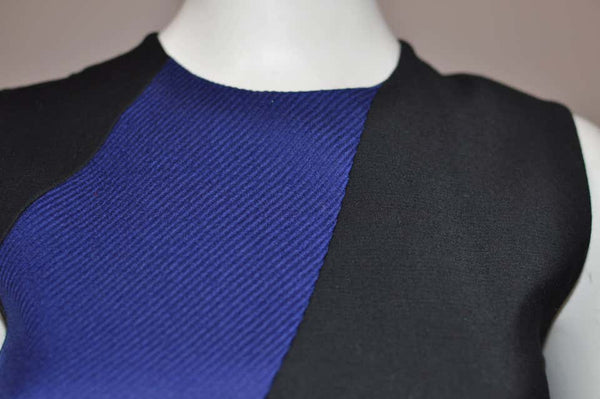 Roksanda Black and Blue Colour Block Wool Blend Fitted Dress