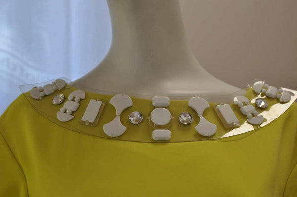 Schumacher Canary Yellow Dress with Detachable Embellished Collar