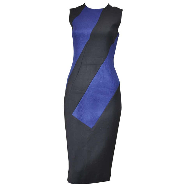 Roksanda Black and Blue Colour Block Wool Blend Fitted Dress