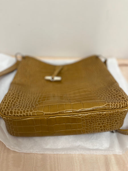 Longchamp Roseau Croc Stamped Leather Crossbody Bag