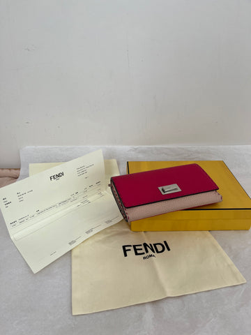 FENDI 2018 Turn-Lock Two-Tone Pebbled Calfskin Selleria Continental Wallet w/original receipt, box and dust bag