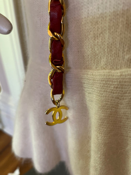 1990s Chanel Gold Tone Chain and Leather Belt w/CC Pendant